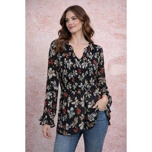 LANE BRYANT dark romantic smocked top size 14 16 floral boho v-neck shirt XL